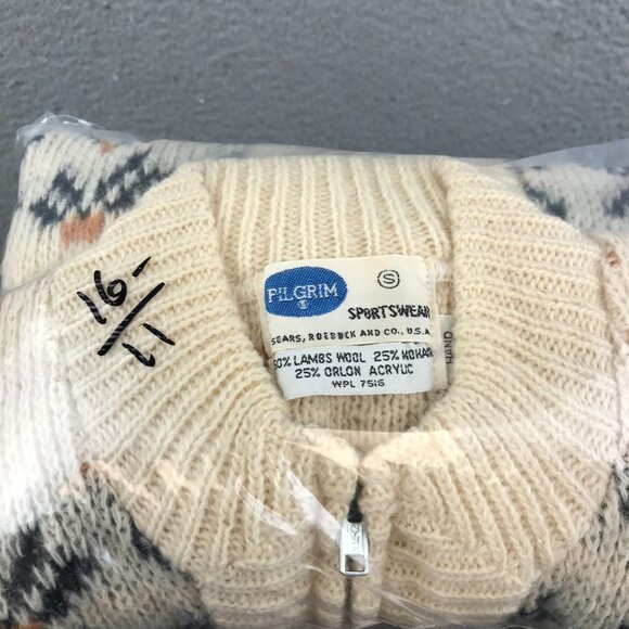 Vintage Sears Pilgrim Sportswear Mohair Wool Cardigan Sweater Zip Size S - Picture 8 of 8